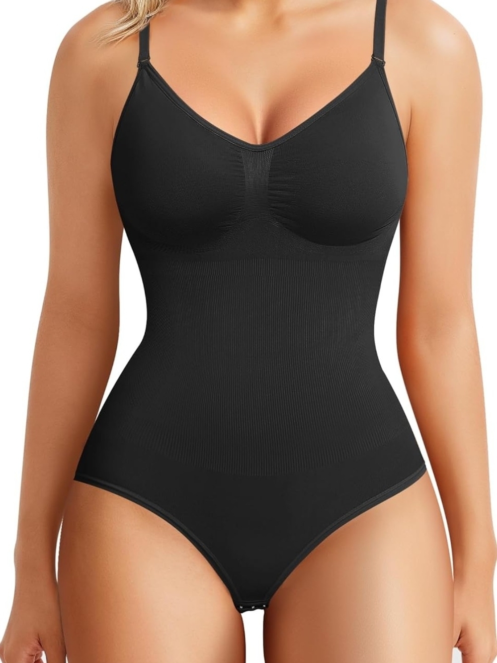 Seamless Black Shaping Bodysuit with Adjustable Straps
